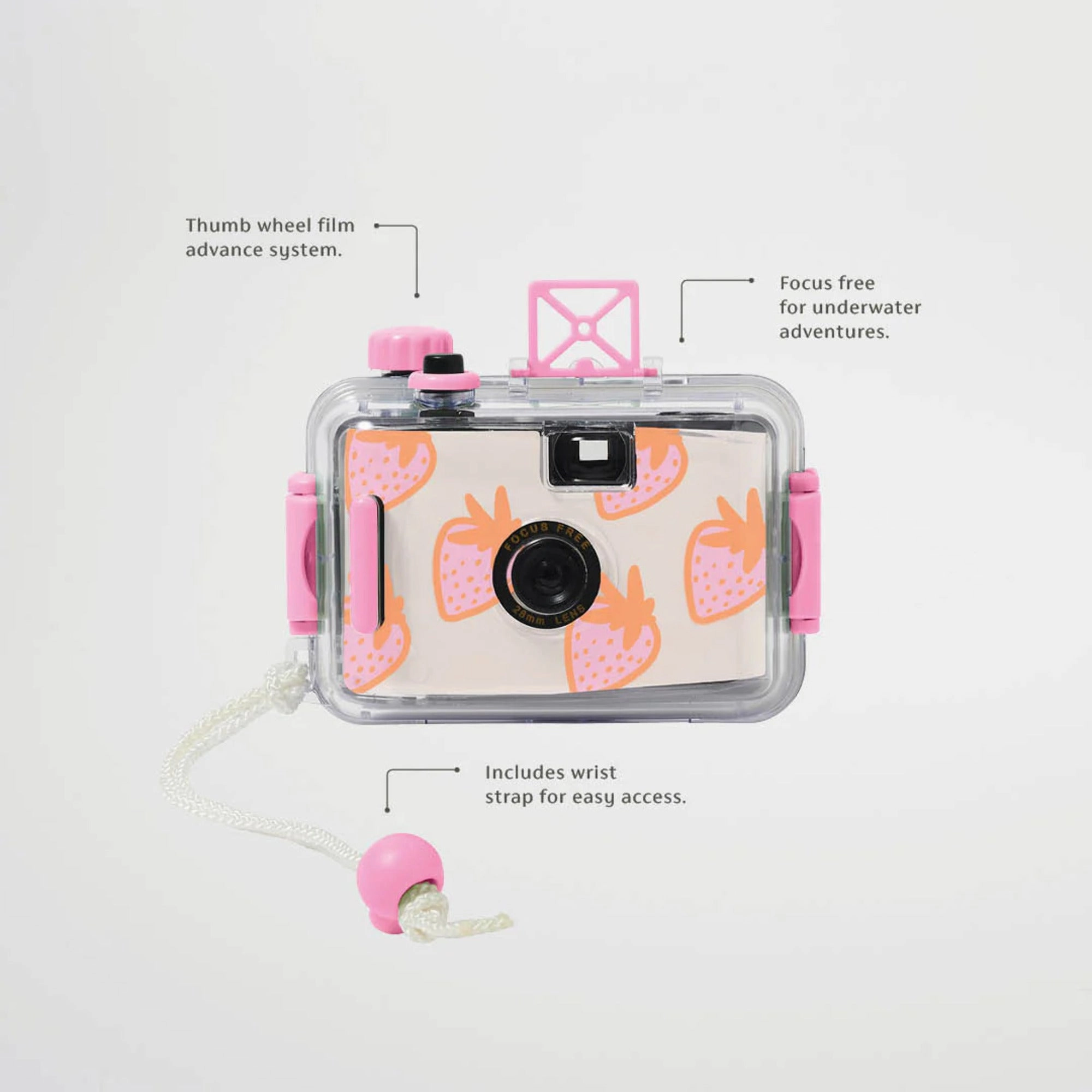 Sunnylife Sea Seeker Strawberry Camera - Retro 35mm, Waterproof with Wrist Strap