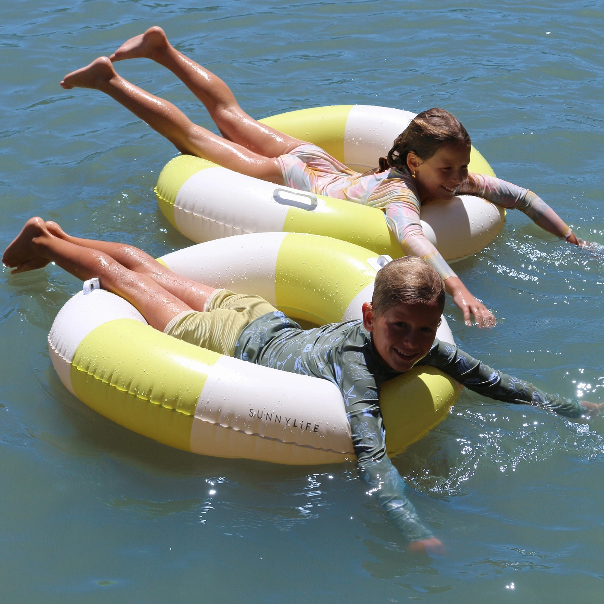 Sunnylife Slim Tube Pool Ring - Tides Out Citrus - 35" Inflatable Float with Handles