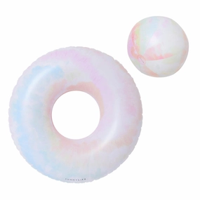Sunnylife Tie Dye Tube Pool Ring and Beach Ball Set - Inflatable Fun