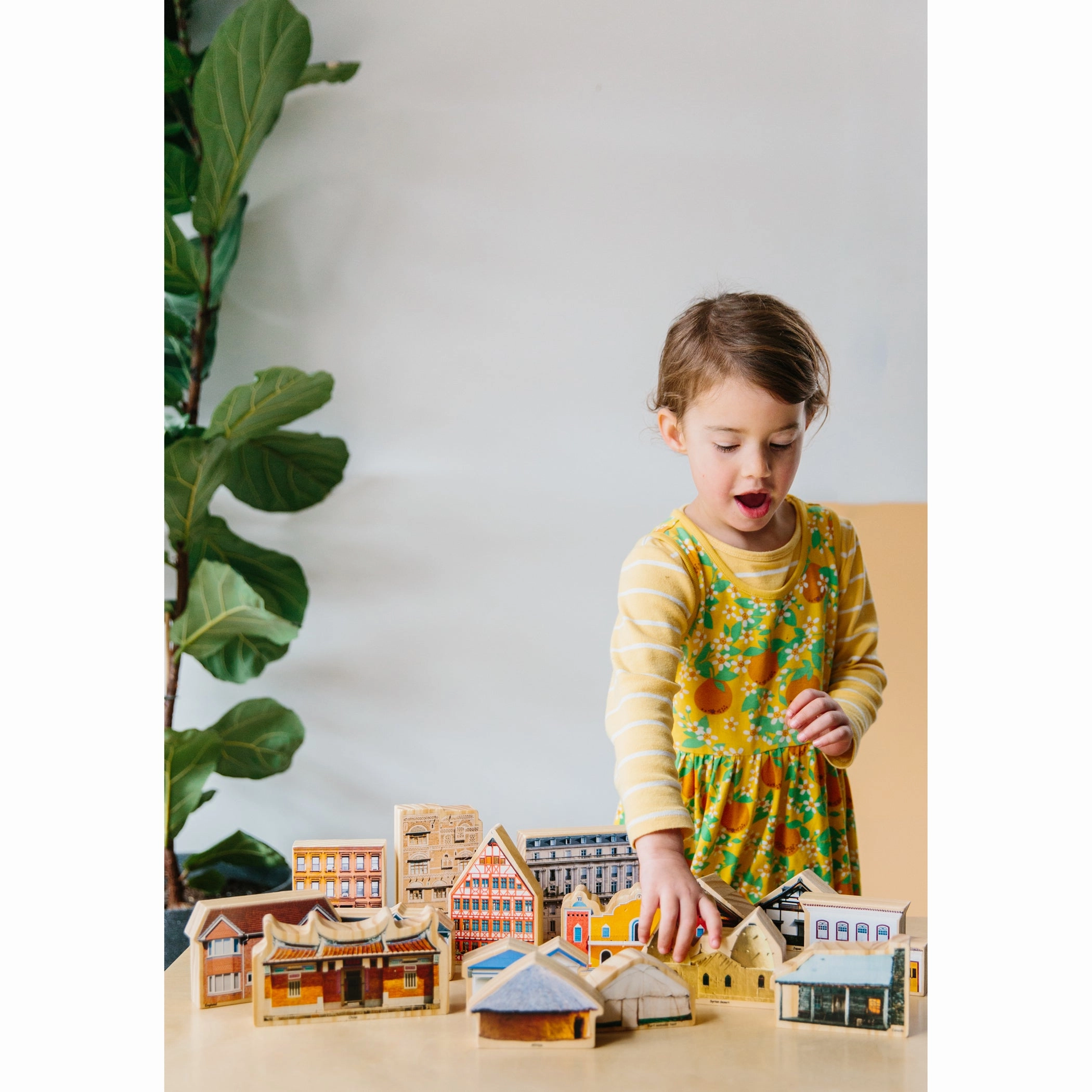 The Freckled Frog Global Homes Adventure Wooden Blocks - Set of 17 - Ages 1 