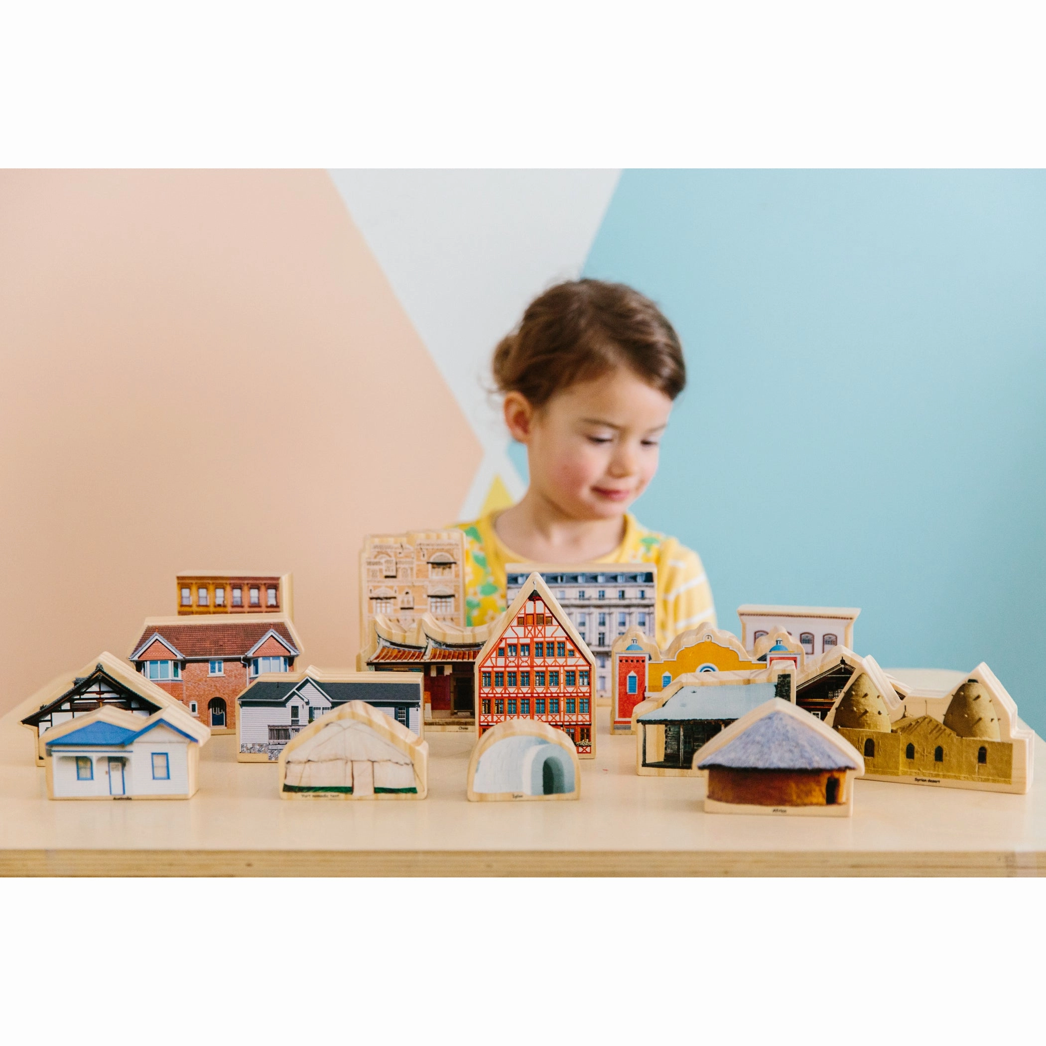 The Freckled Frog Global Homes Adventure Wooden Blocks - Set of 17 - Ages 1 