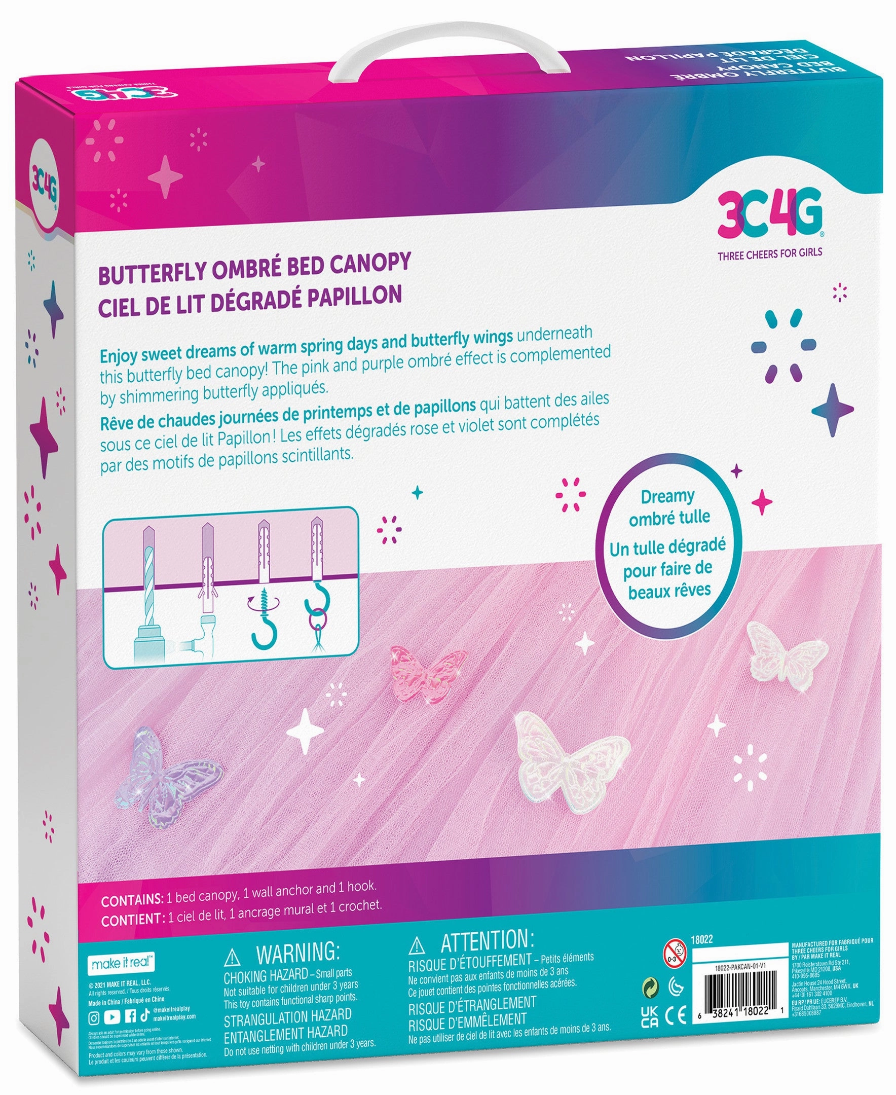 Three Cheers For Girls Butterfly Ombre Bed Canopy - Pink/Purple