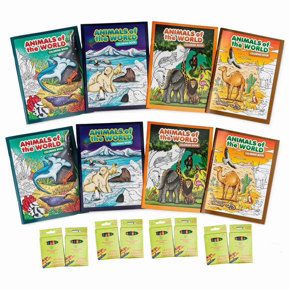 Three Little Twigs Animals of the World Coloring Book Set - 16pc Bundle