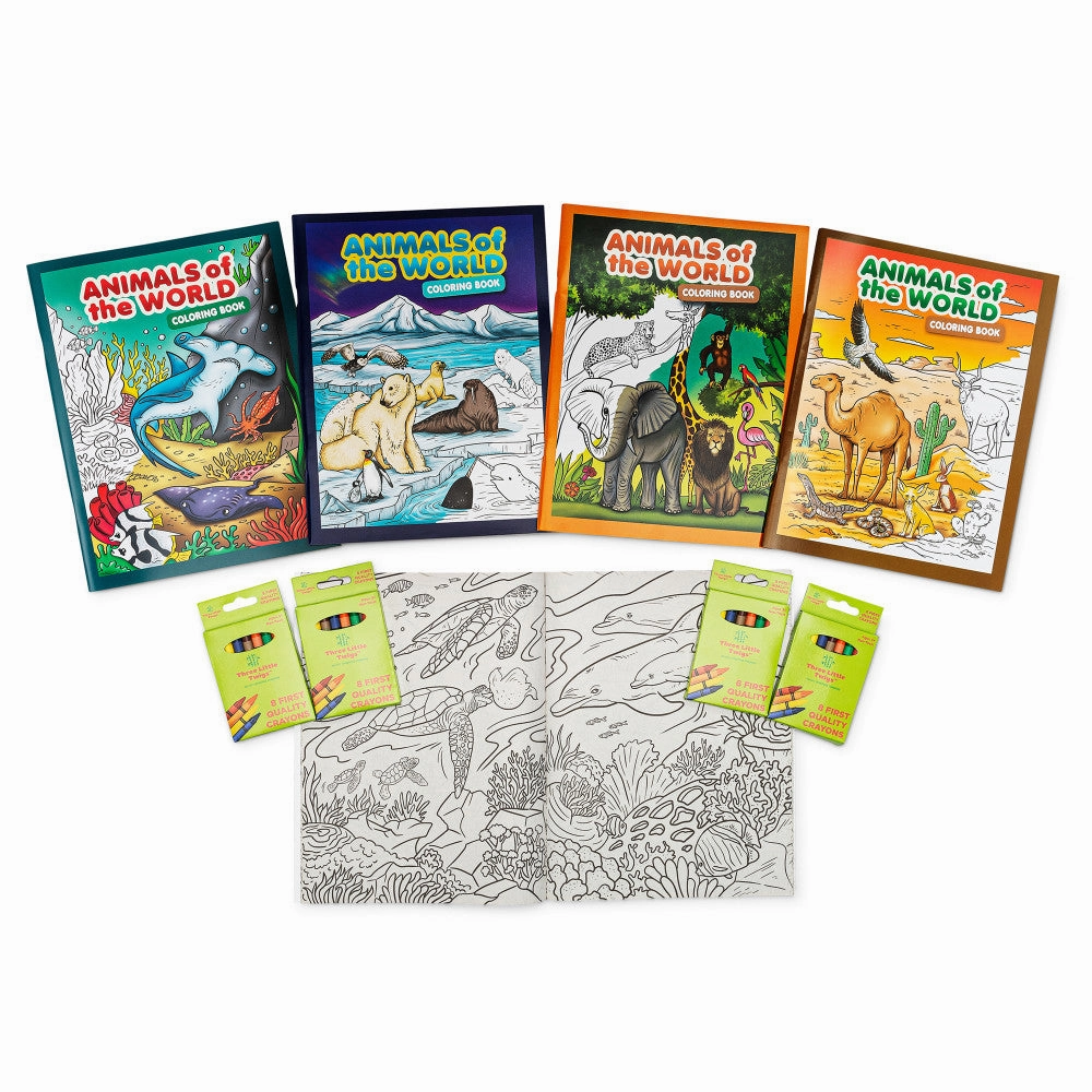 Three Little Twigs Animals of the World Coloring Book Set - 16pc Bundle