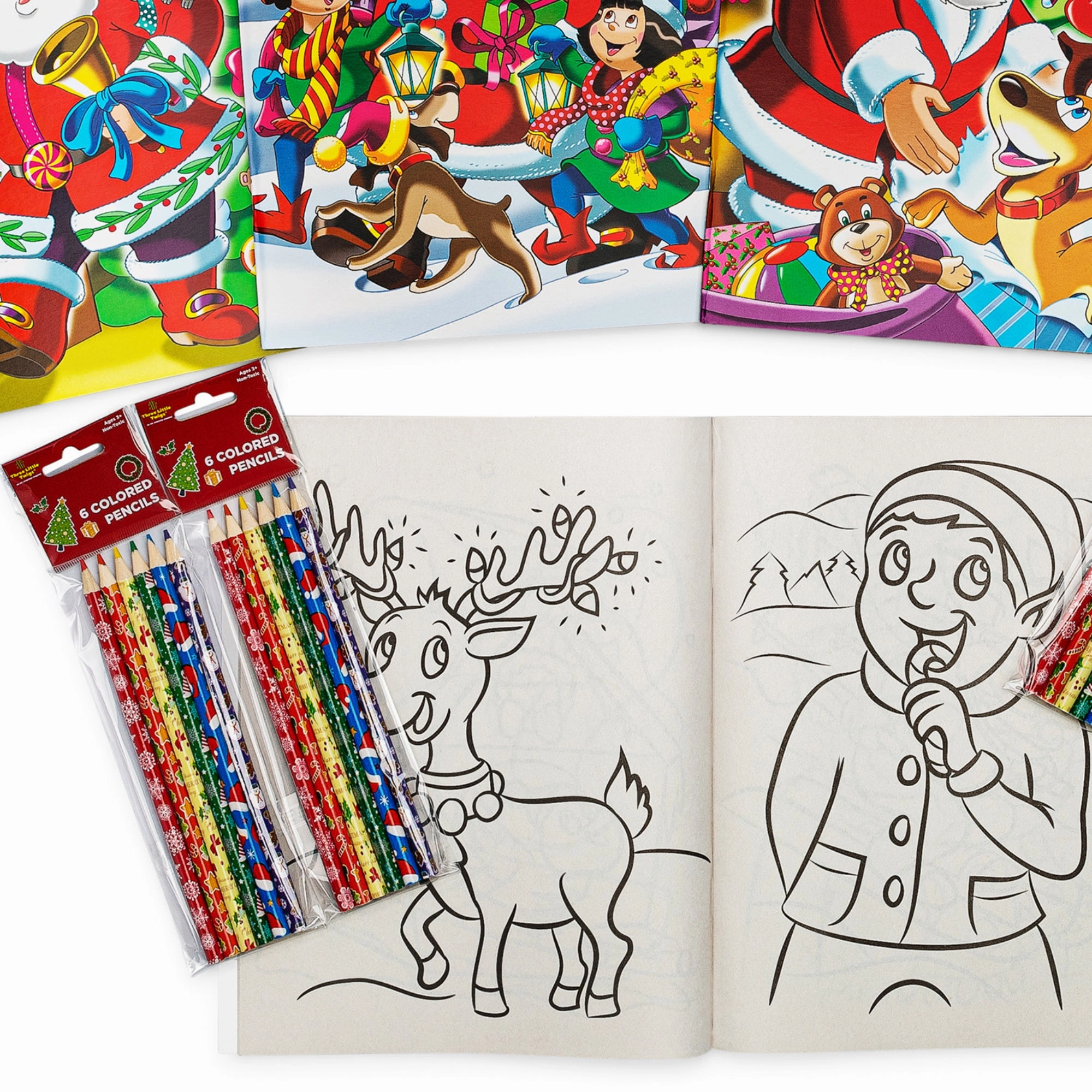 Three Little Twigs Christmas Coloring Set, 8-Piece Bundle, Ages 3 