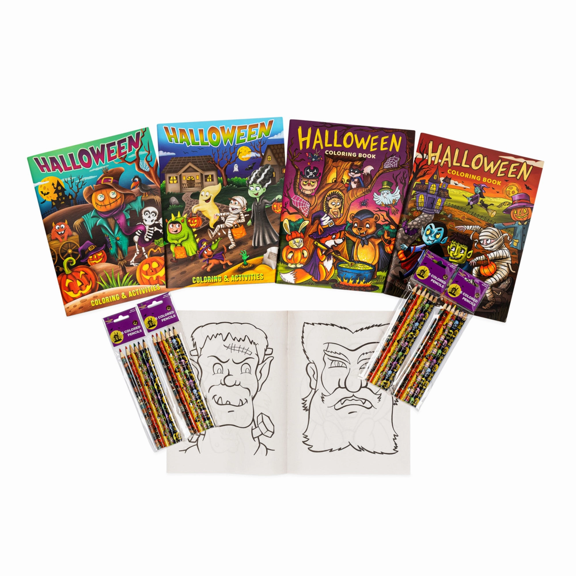 Three Little Twigs: Halloween 8pc Coloring Book & Pencil Bundle, Ages 3 