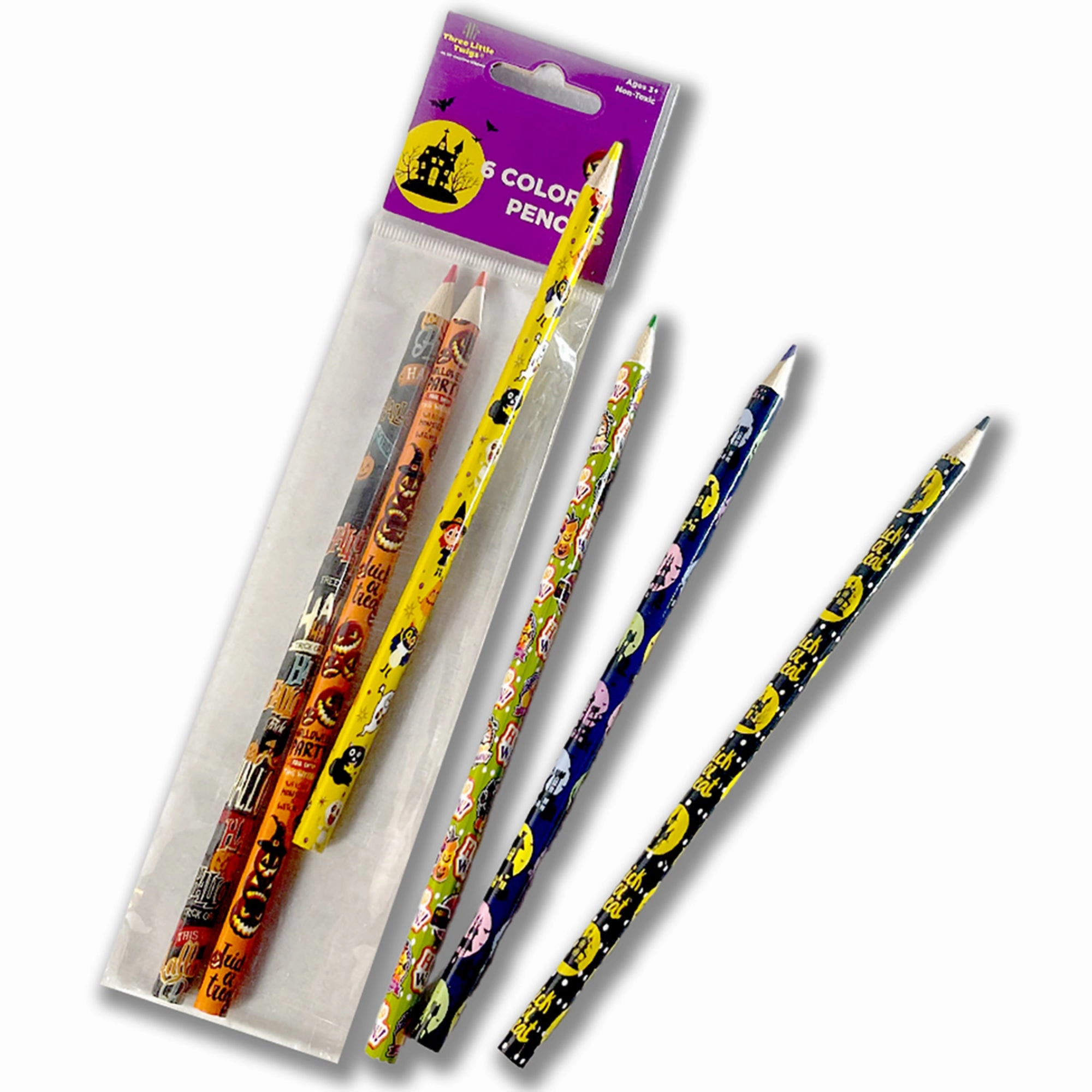 Three Little Twigs: Halloween 8pc Coloring Book & Pencil Bundle, Ages 3 