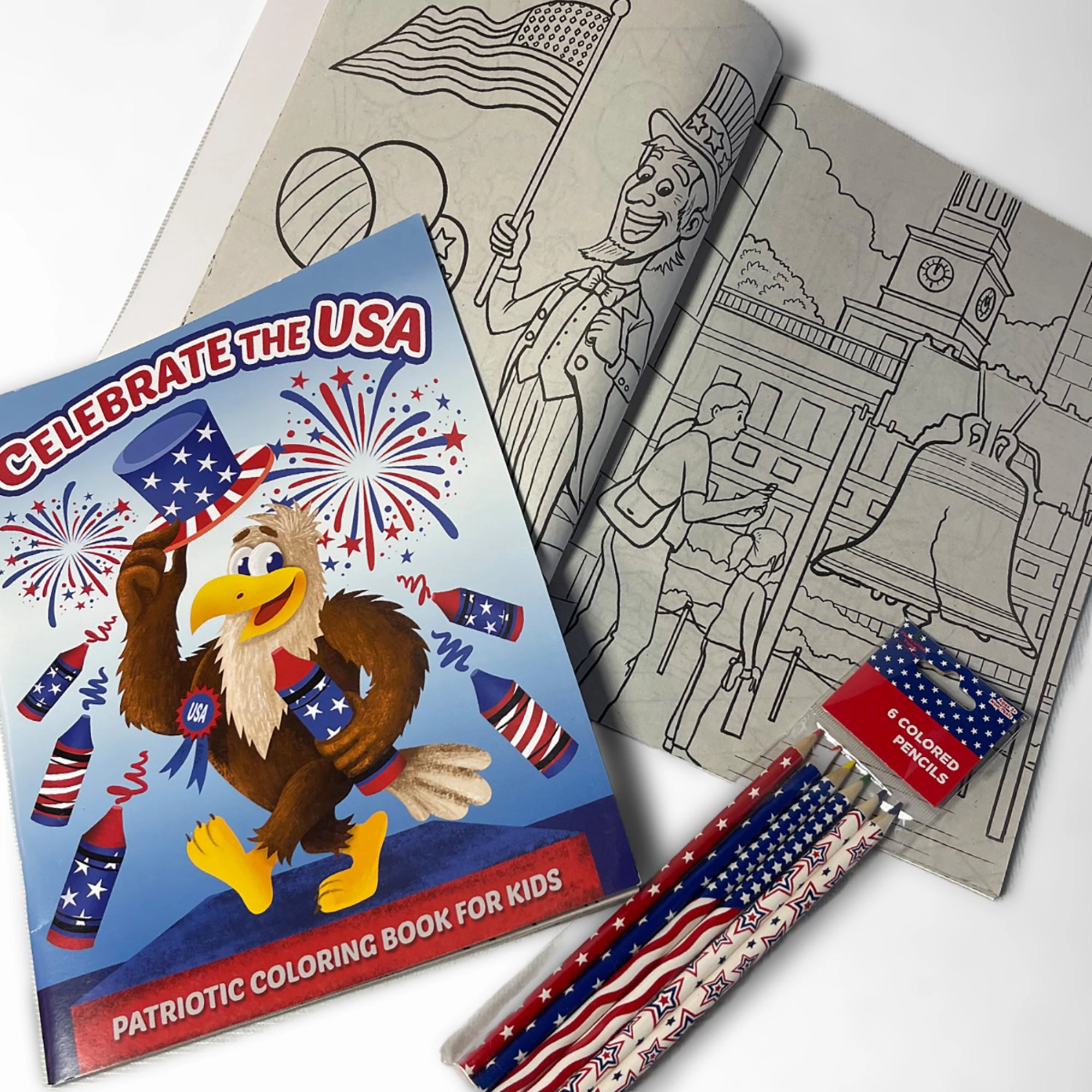 Three Little Twigs Patriotic 8-Piece Coloring Book Bundle for Kids Ages 3 