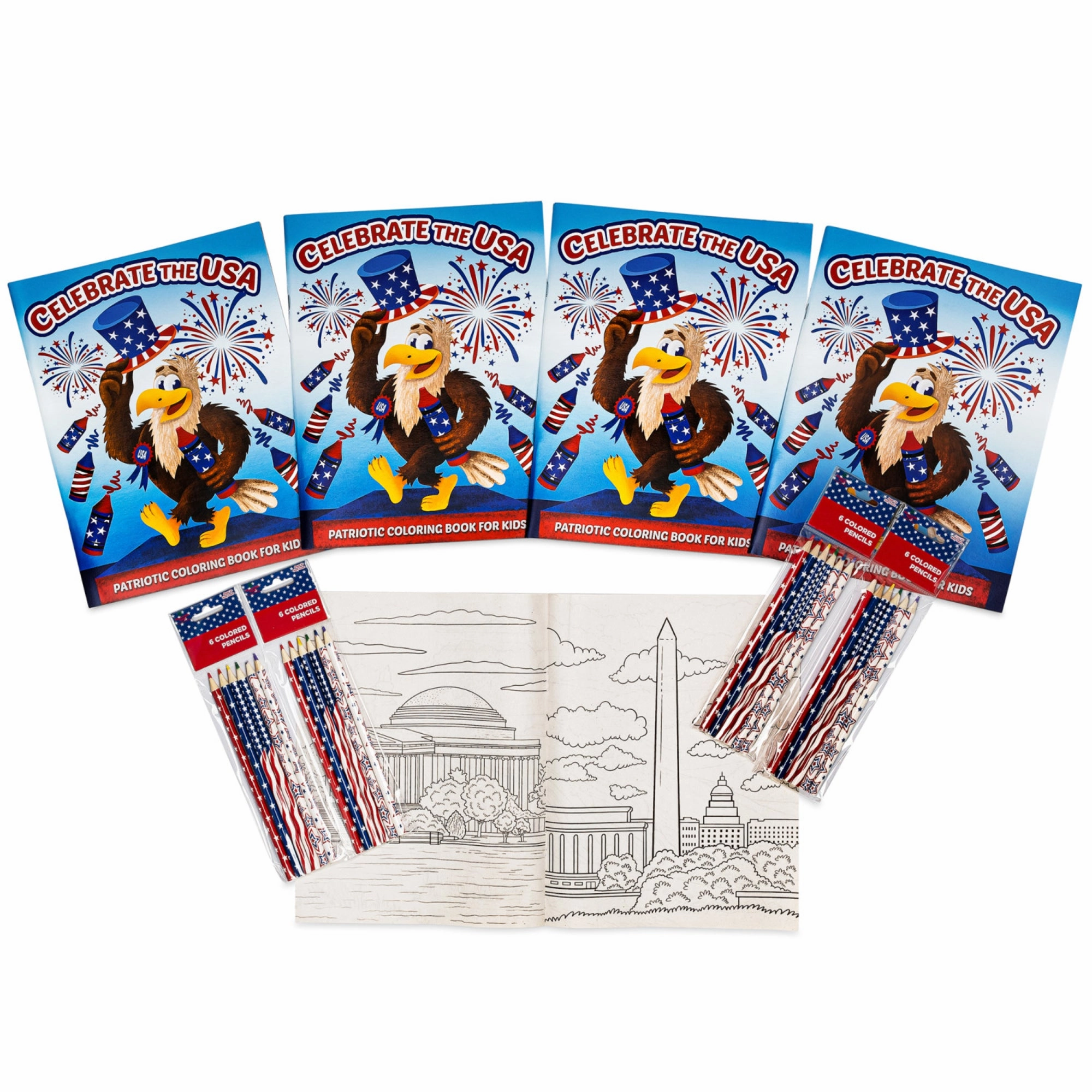 Three Little Twigs Patriotic 8-Piece Coloring Book Bundle for Kids Ages 3 