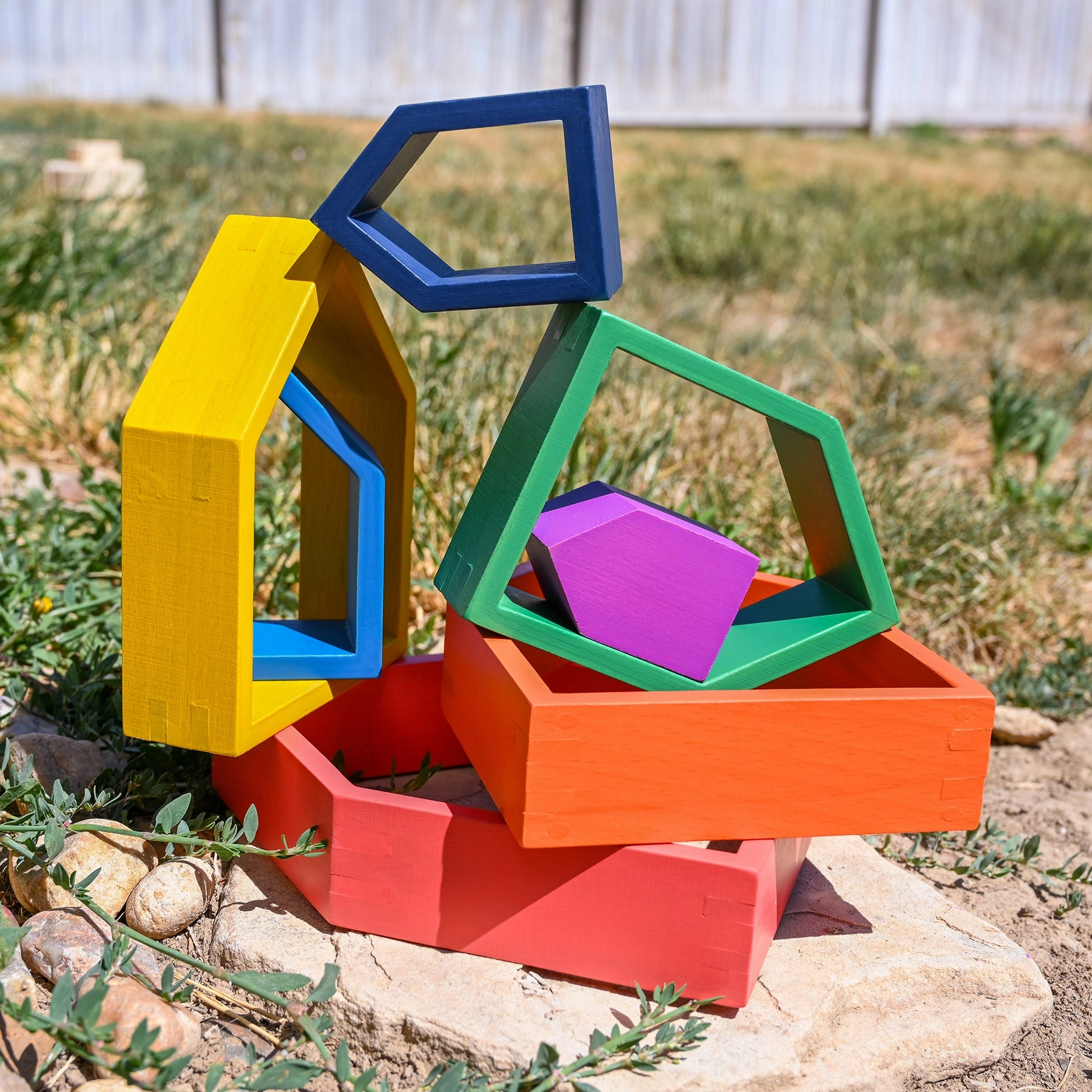 TickiT Rainbow Architect Houses - Colorful Wooden Nesting Play Set of 7