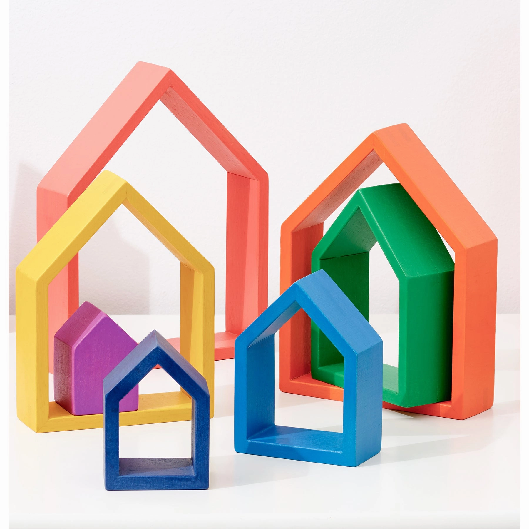 TickiT Rainbow Architect Houses - Colorful Wooden Nesting Play Set of 7