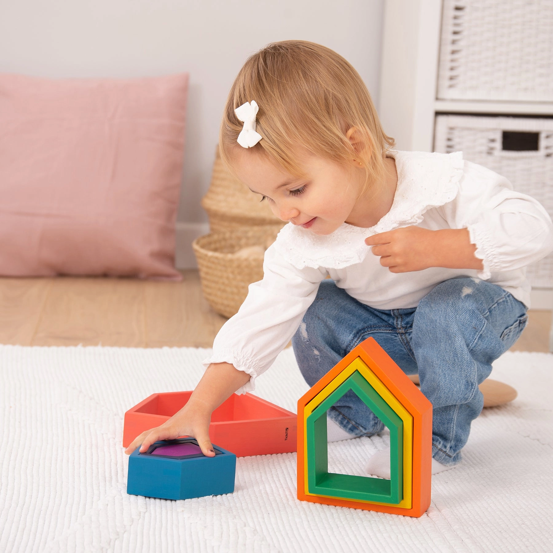 TickiT Rainbow Architect Houses - Colorful Wooden Nesting Play Set of 7