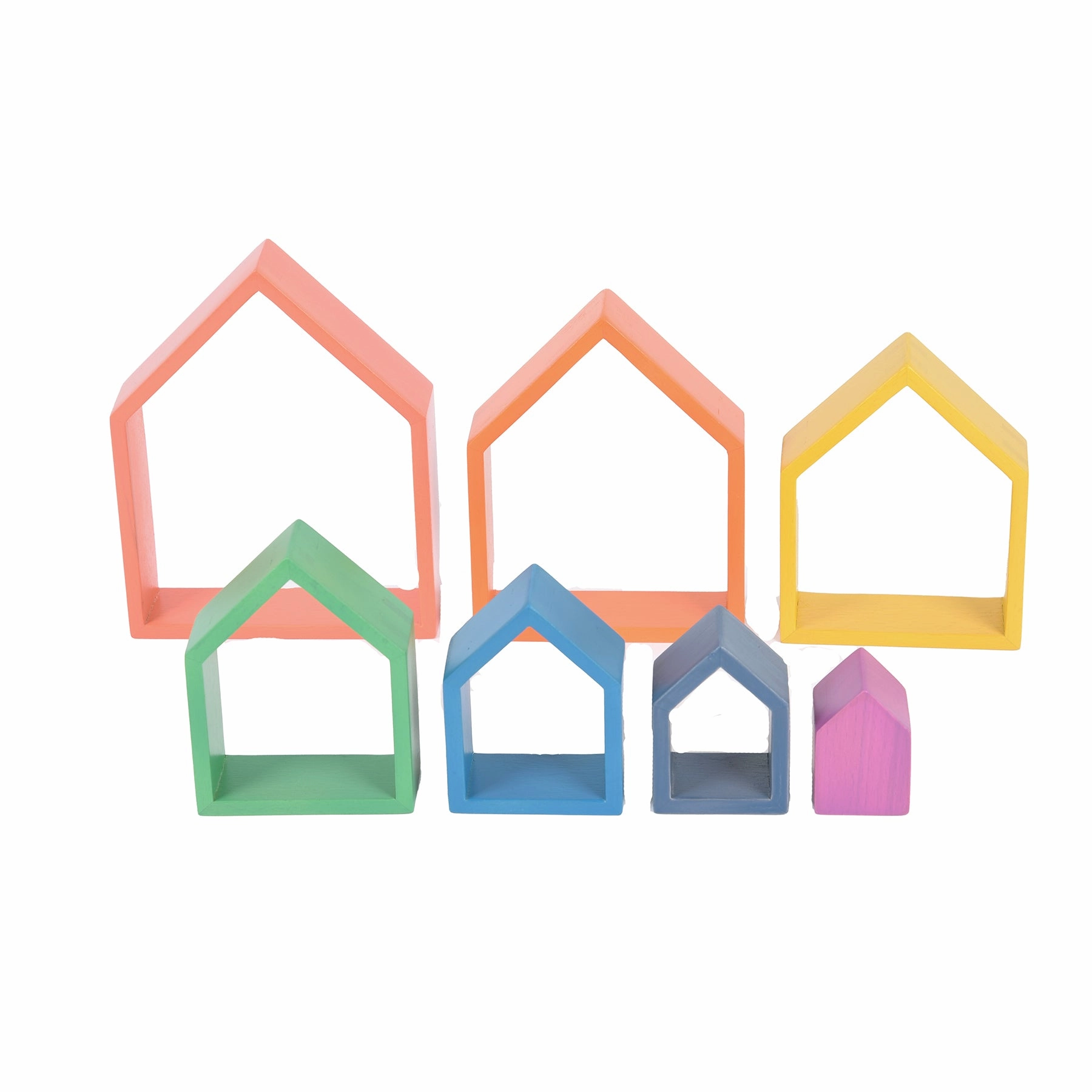 TickiT Rainbow Architect Houses - Colorful Wooden Nesting Play Set of 7
