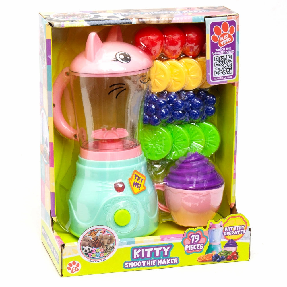 Zoo Troop Kitty Smoothie Maker - 19-Piece Animal-Themed Kitchen Playset for Ages 2 